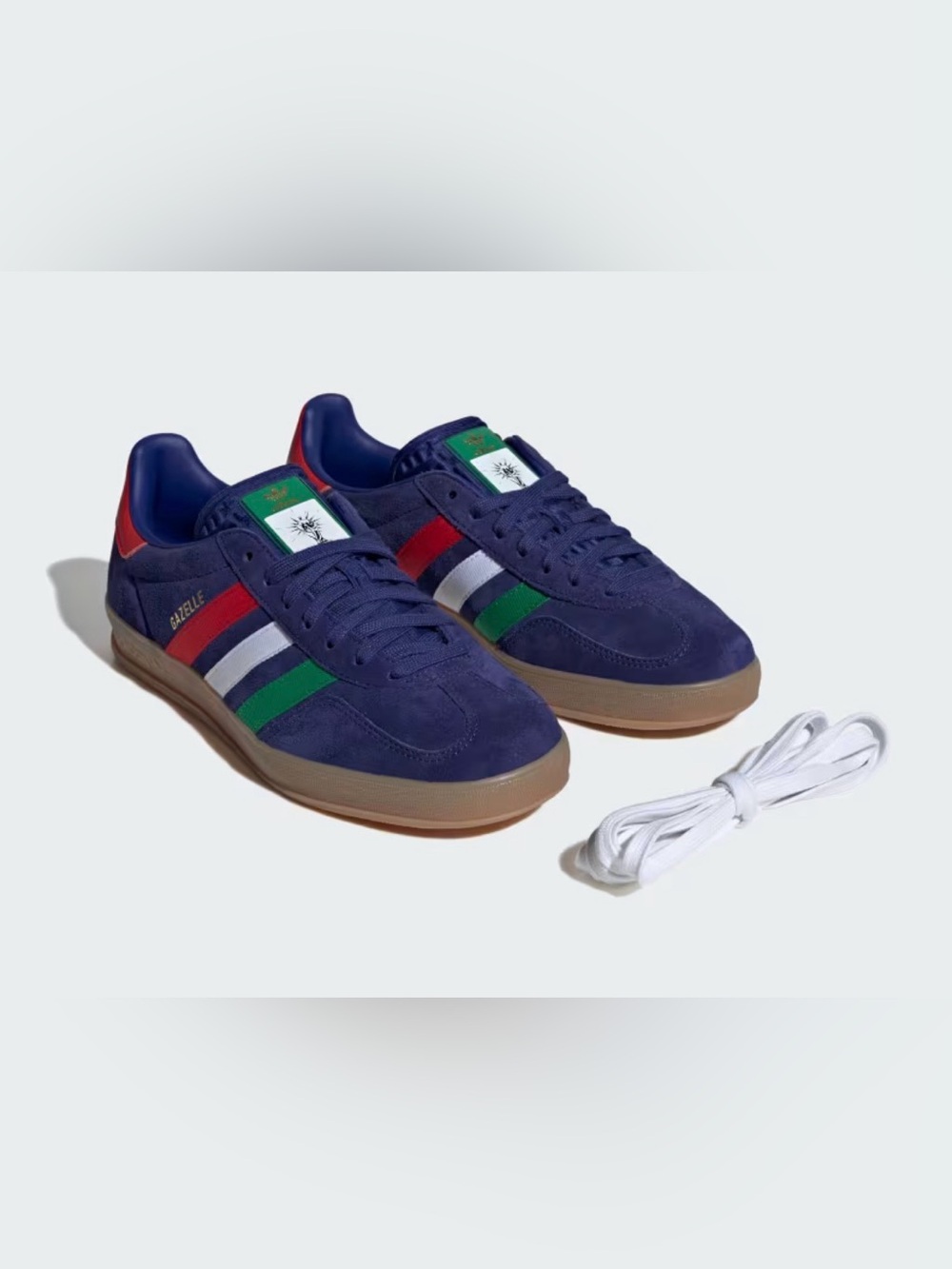 adidas Gazelles Navy Suede Sneakers with Red, Green & White Stripes